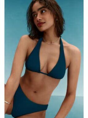 Vitamin A Ribbed Triangle Bikini Top Teal Blue Tie String Swim NWT Size XL